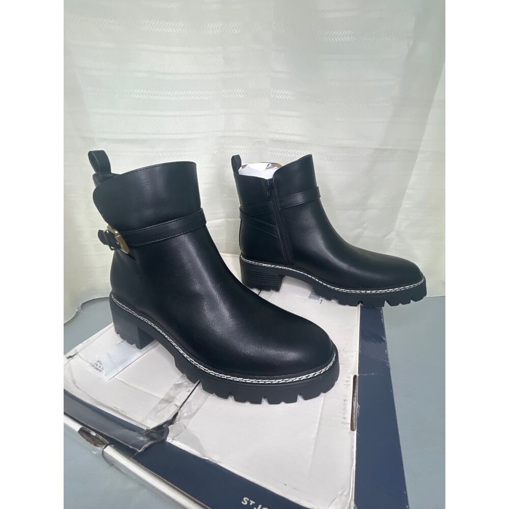 St. John's Bay Daymarc Leather Block Heel Ankle Booties Black Womens Size 9.5M - Picture 8 of 14
